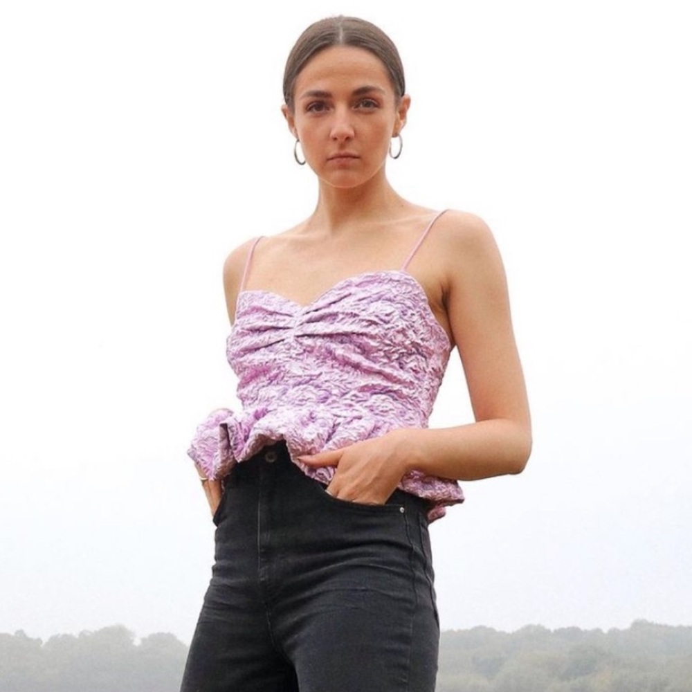 Zara limited edition strappy peplum top Jacquard LILAC PINK METALLIC COLOR - Picture 6 of 16